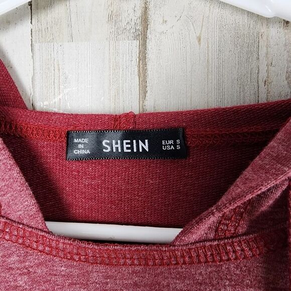 Shein Dropped Shoulder Drawstring Hoodie Maroon Red Size Small - Picture 3 of 9